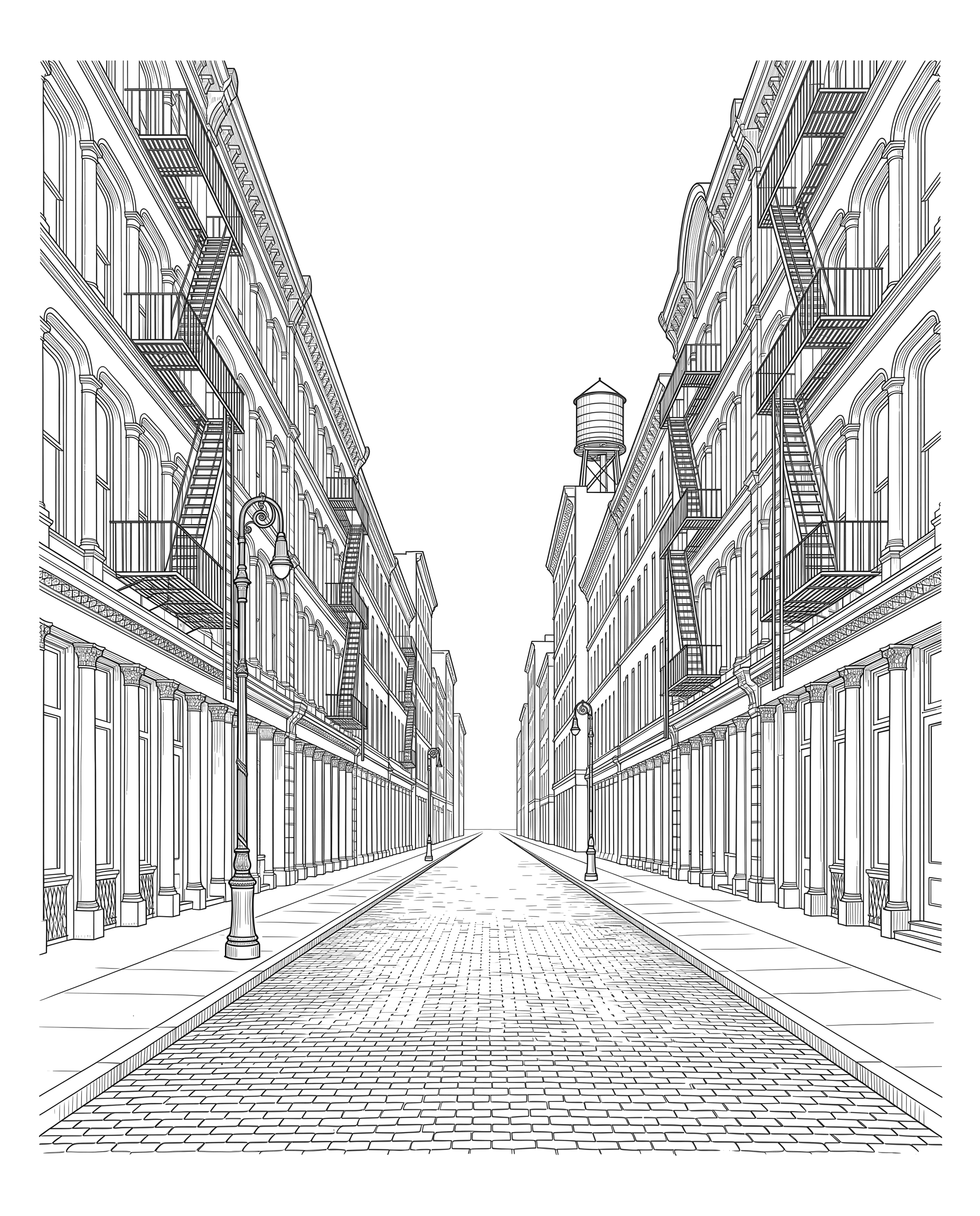 Line drawing of a New York street